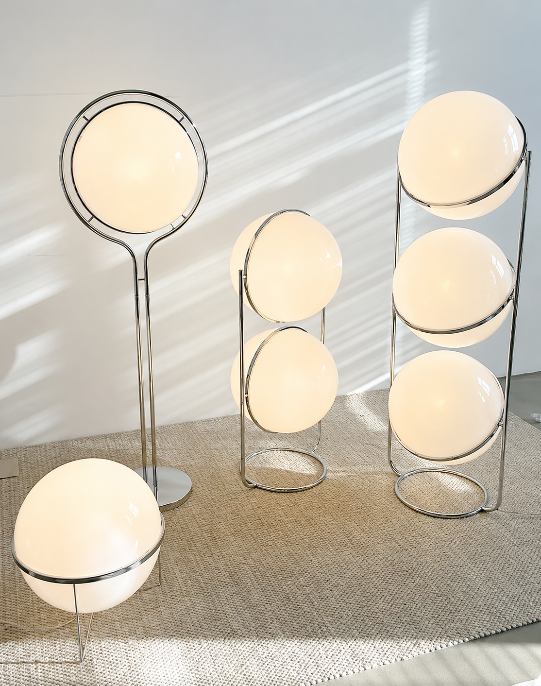 Monument Sphere Lamp — Frosted Opal Globe Chrome Table & Floor Lamp