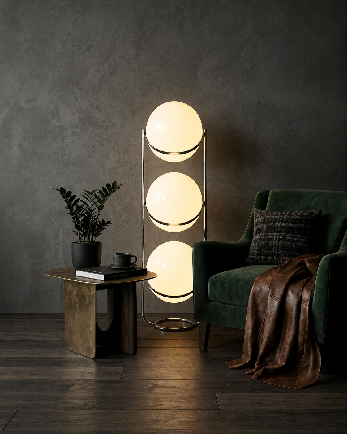 Monument Sphere Lamp — Frosted Opal Globe Chrome Table & Floor Lamp