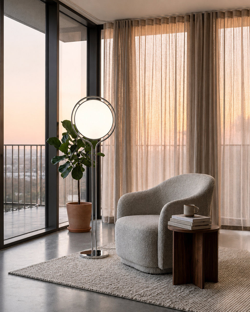 Monument Sphere Lamp — Frosted Opal Globe Chrome Table & Floor Lamp