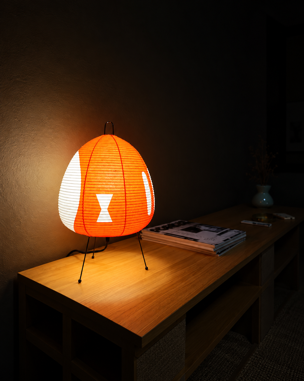 1AV++ Paper Lamp — Japanese-Style Tripod Table Lamp with Rice Paper Shade and 3-Colour Light for Bedside and Living Room