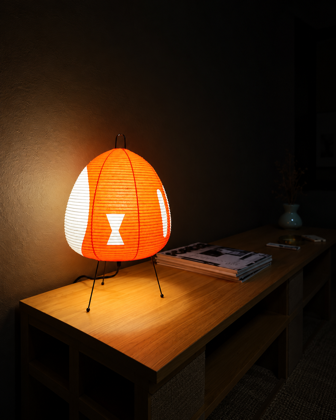1AV++ Paper Lamp — Japanese-Style Tripod Table Lamp with Rice Paper Shade and 3-Colour Light for Bedside and Living Room