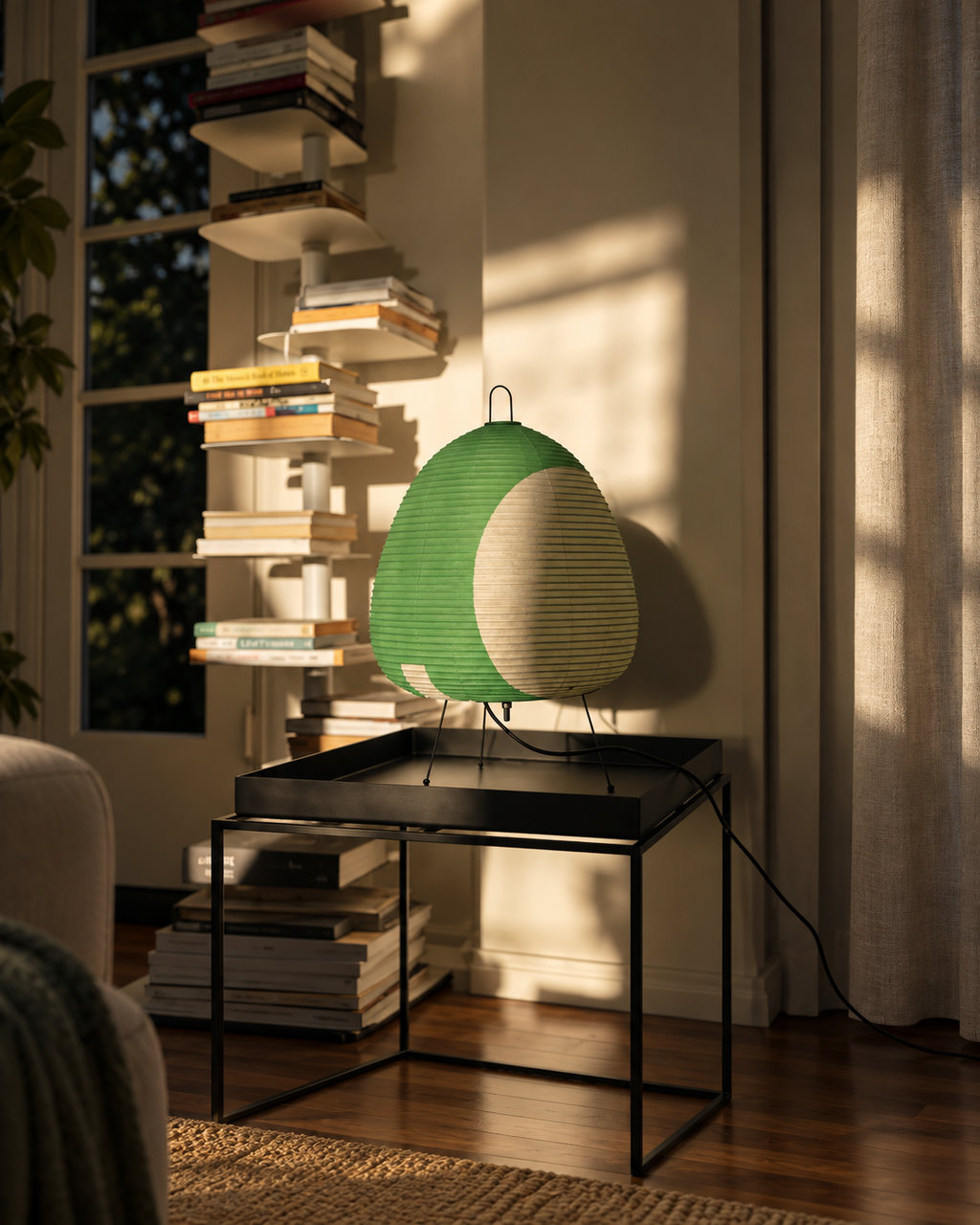1AV++ Paper Lamp — Japanese-Style Tripod Table Lamp with Rice Paper Shade and 3-Colour Light for Bedside and Living Room