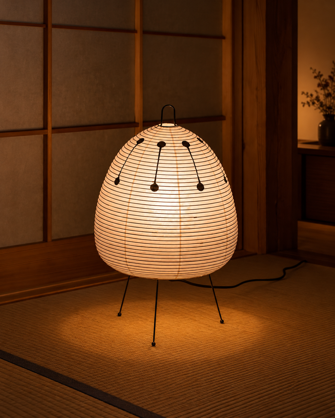 1AV++ Paper Lamp — Japanese-Style Tripod Table Lamp with Rice Paper Shade and 3-Colour Light for Bedside and Living Room