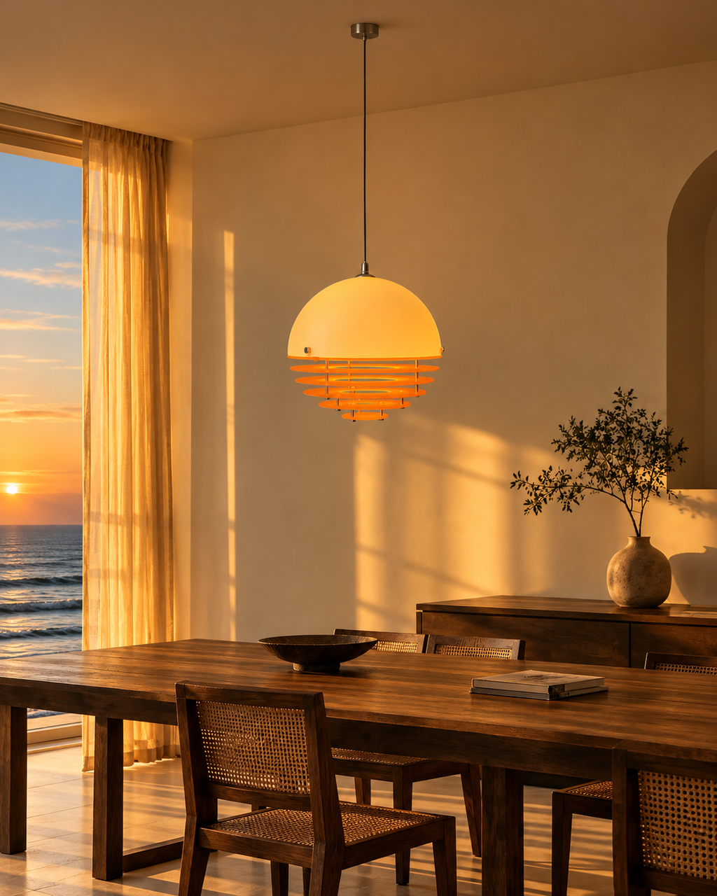 Sunset Ceiling Lamp — Bauhaus Dome Pendant Light for Dining Rooms, Entryways, and Warm Modern Interiors