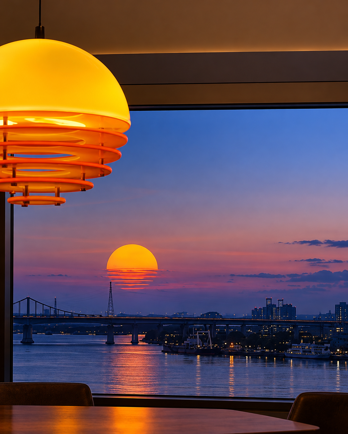 Sunset Ceiling Lamp — Bauhaus Dome Pendant Light for Dining Rooms, Entryways, and Warm Modern Interiors