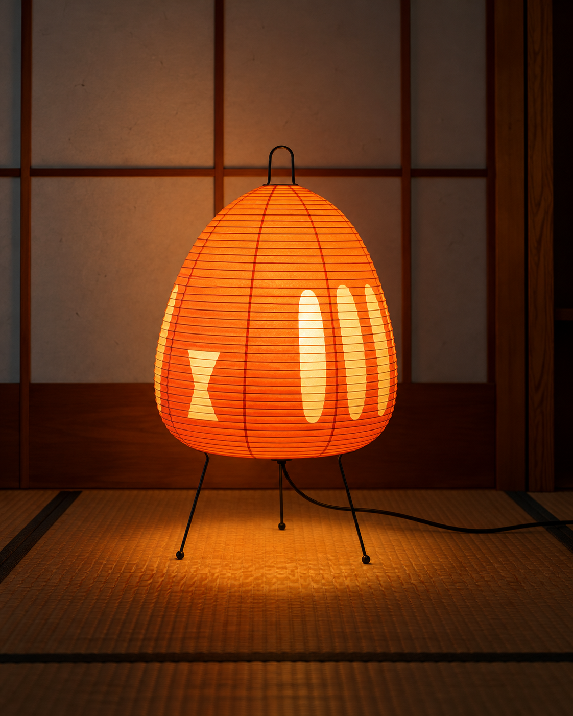 1AV++ Paper Lamp — Japanese-Style Tripod Table Lamp with Rice Paper Shade and 3-Colour Light for Bedside and Living Room