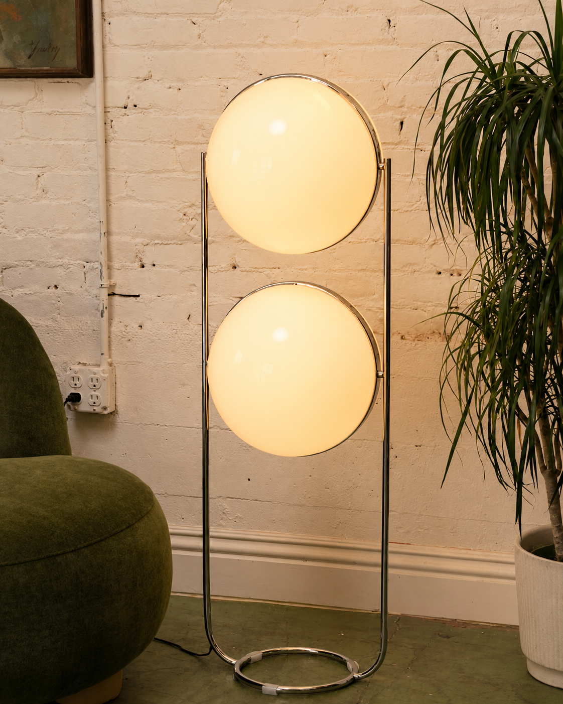 Monument Sphere Lamp — Frosted Opal Globe Chrome Table & Floor Lamp