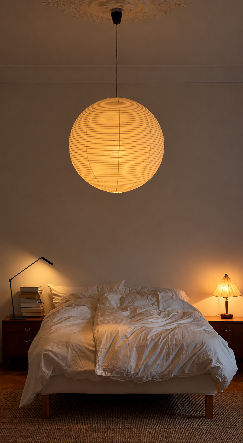 45A Paper Moon — Japanese Rice Paper Pendant Light for Living Rooms, Cafés, and Minimalist Spaces