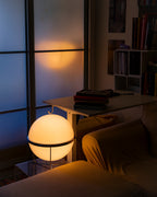 Monument Sphere Lamp — Frosted Opal Globe Chrome Table & Floor Lamp