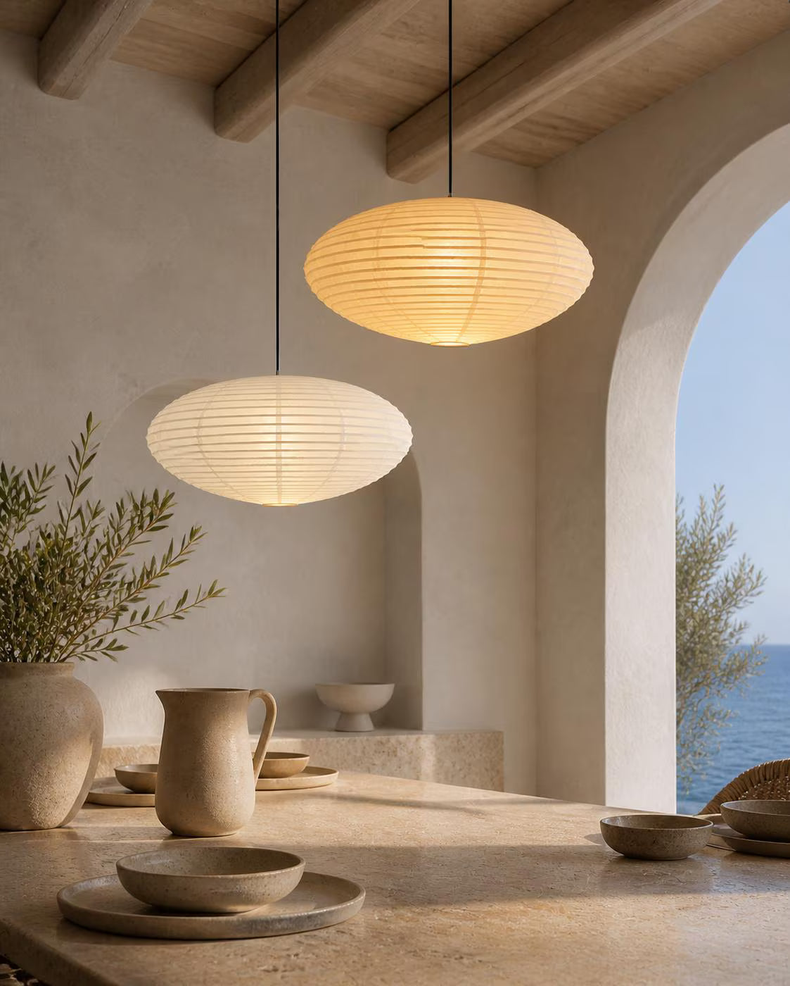 26A Paper Cloud — Japanese Paper Oval Lantern Shade for Ceiling and Pendant Lighting