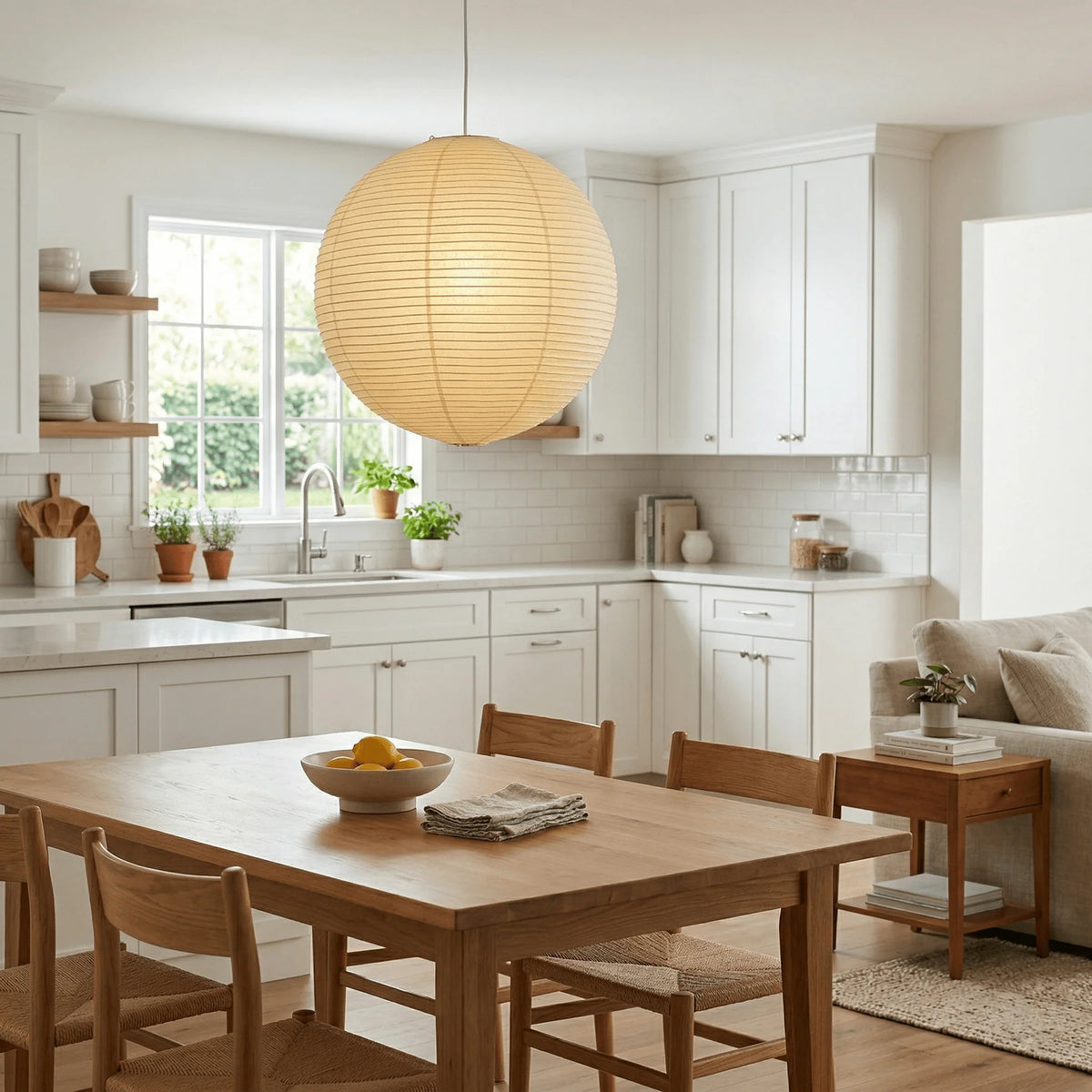 45A Paper Moon — Japanese Rice Paper Pendant Light for Living Rooms, Cafés, and Minimalist Spaces