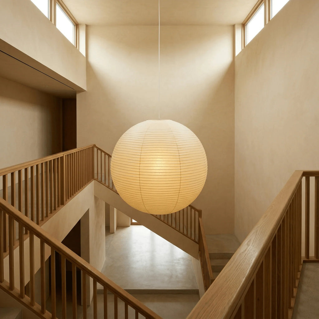 45A Paper Moon — Japanese Rice Paper Pendant Light for Living Rooms, Cafés, and Minimalist Spaces