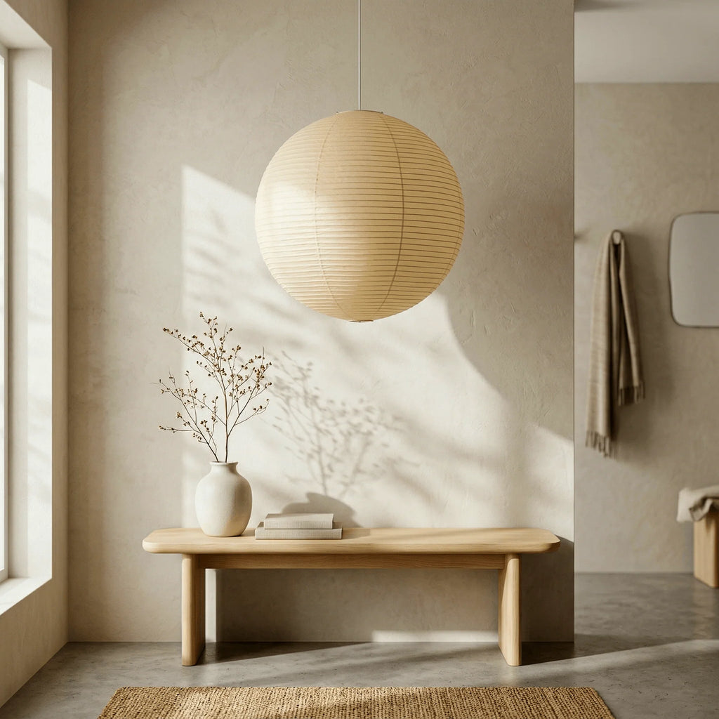45A Paper Moon — Japanese Rice Paper Pendant Light for Living Rooms, Cafés, and Minimalist Spaces